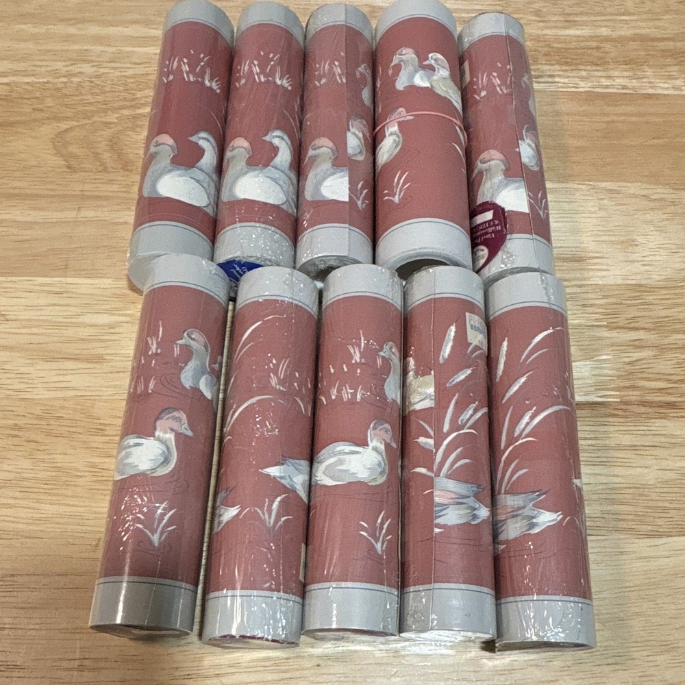 RARE Vintage Coloroll Vinyl Pre-Pasted Duck Wallpaper Border, Lot of 10, 7" wide